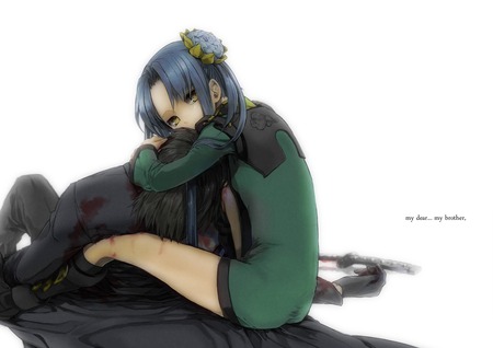 Original - blood, short hair, white, blue hair, black eyes, dress, flower