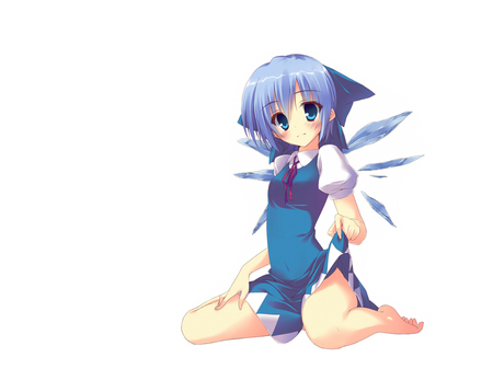 Touhou - short hair, head band, cirno, blue hair, dress, blue eyes