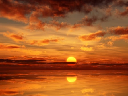 Spectacular sunsets - clouds, beach, gold, colors, reflection, sunsets, nature, sun, sky