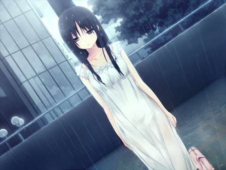 Original - long hair, water, black hair, wet, black eyes, dress, tears