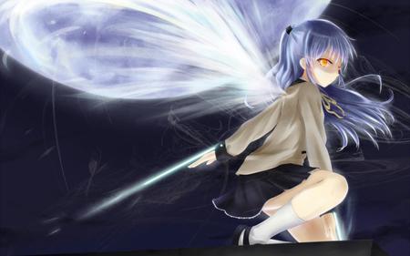 Angel Beats - sword, cute, beautiful, angel beats, hot, anime girl, badass, weapon, pretty, cool, beauty, awesome, art, long hair, sexy, moon, stunning, angel