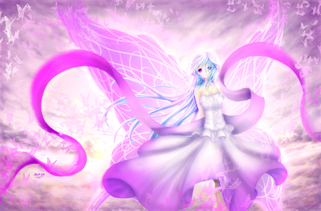 purple wings - princess, purple, purple ribbon, pretty, girl, blu purple hair, anime, wings