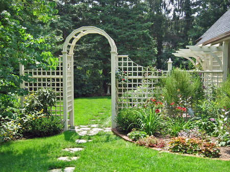 arbor and path - flowers, path, nature, arbor, garden