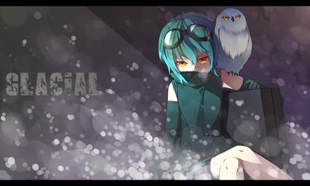 vocaloid - red eyes, blua hair, blue, animal, gloves, short hair