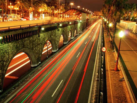 city lights - photography, colorful, highway, road, busy, bright, yellow, red, city, orange, manmade, colors, bridge