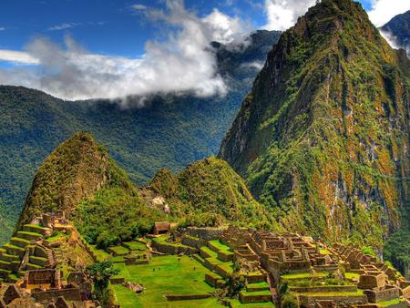 Historic-Sanctuary-of-Machu-Picchu-Peru - clouds, block, nature, green, peru, grass, mountain, sky