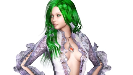 Green Hair - fantasy, woman, green, 3d, hair