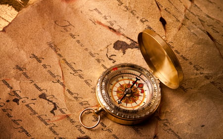 Golden Compass - pretty, scroll, parchment, beautiful, abstract, amazing, letter, old, way, nice, golden, compass