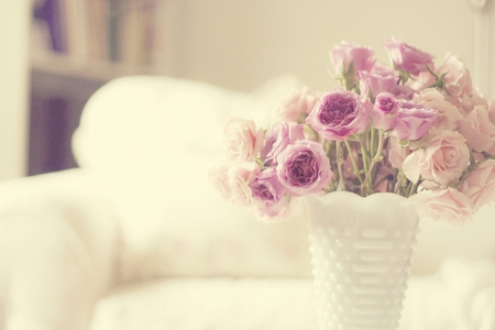 roses - vase, roses, white, pink, still life