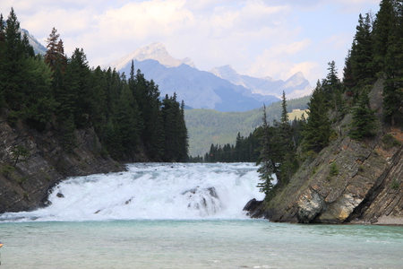 Mountains & Rivers of Banff Alberta National Park 8 - trees, photography, waterfalls, mountains, white, nature, clouds, green, rivers