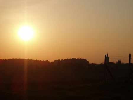 Sunset - village, sunset, forest, sun