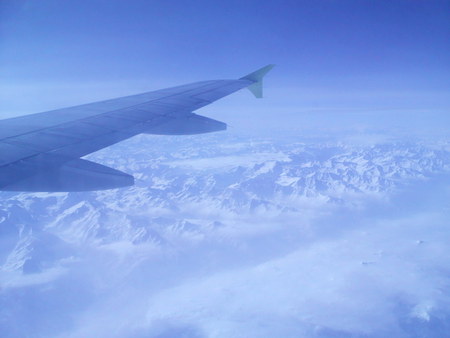 View of the airplane - airplane, cloud, wing, sun