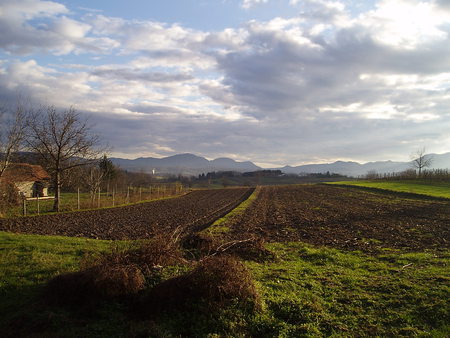 Croatia - cloud, field, mountain, sun