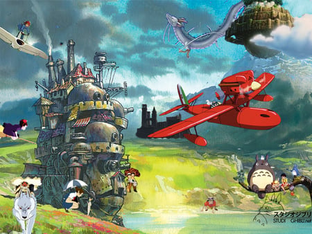 ghibli - ghibli, monoko, totoro, howls moving castle, kiki, nausicaa, porco rosso, dragon, laputa