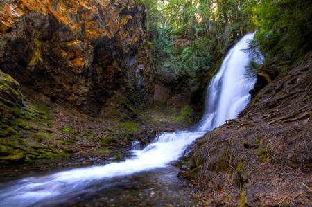 WATERFALL - waterfall, woods, side, view