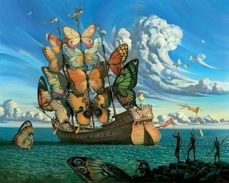 Butterfly vessel - ship, ocean, butterfly, fantasy