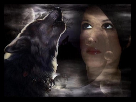 WOLF DREAMS - moon, female, wolf, dreaming, howling