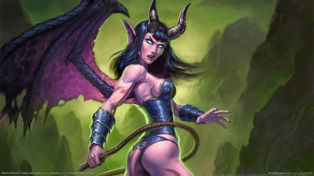 Devil Girl - wow, hot, world of warcraft- trading card game, girl, devil, cg, elf, fantasy, trading card game, hd, world of warcraft, adventure, devil girl, sexy, video game