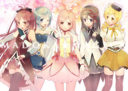 friends - girl, yellow, pink, red, blue, anime, friends, black