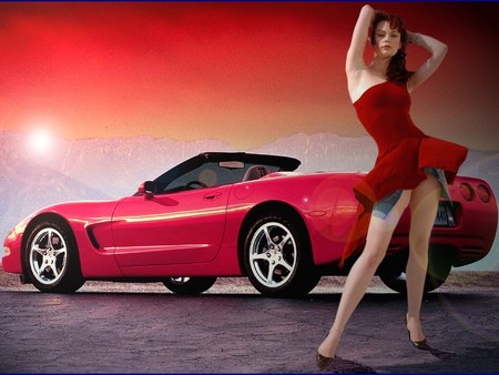 corvette brunette - babe, chevy