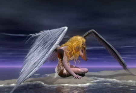 Angel - fallen, girl, fantasy, angel