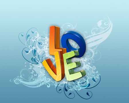 Love - design, blue, word, colors, 3d