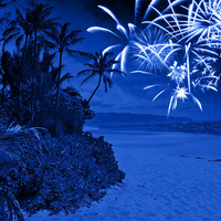 blue firework on island