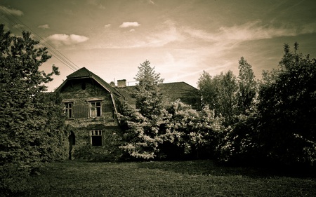 Strange Old House - house, spooky, enchanting, beautiful, sepia, tones, architecture