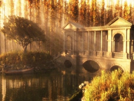 THE CROSSING EVENING VIEW - lake, ancient, trees, sun