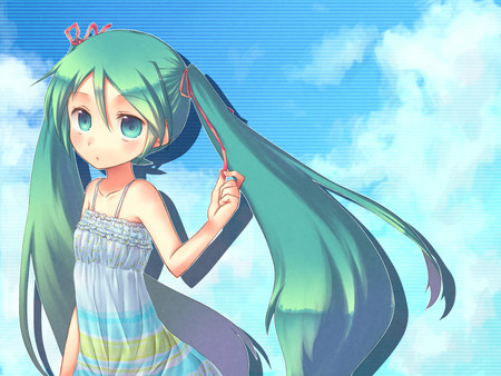 hatsune miku - girl, twin tails, chibi, vocaloid, anime, blush, cute