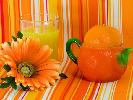 Orange arrangement - orange, flower, juice, jug