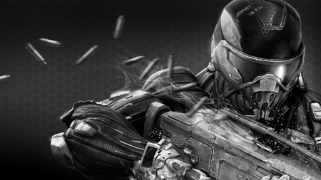 Crysis 2 - fighter, crysis 2, war, crysis, cg, black, bullets, hd, black and white, action, adventure, video game