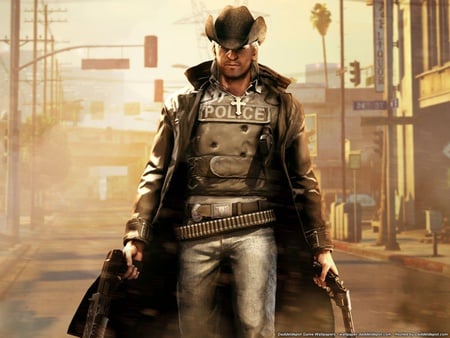 Cowboy Police - hat, gun, police, cg, style, cowboy, call of juarez- the cartel, call of juarez, hd, the cartel, hero, action, adventure, video game