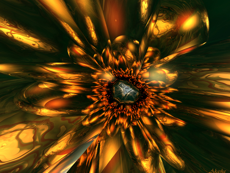 Gold Sunflower - curves, abstract, sunflower, waves, gold, flower