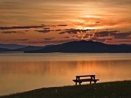 Sunrise-on-the-beach - nature, sky, chair, beach, clouds, sunsets, sunrise