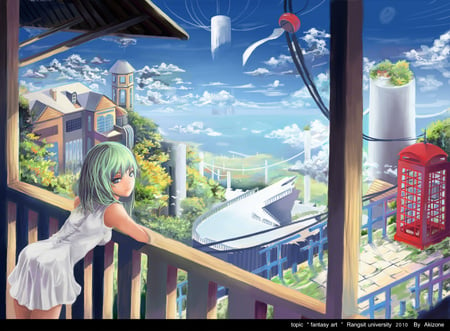 Tagme - short hair, summer dress, green hair, sky, blue eyes