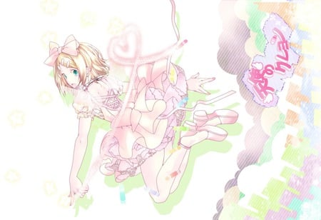 Vocaloid - blonde hair, short hair, kagamine rin, blue eyes, candy, head band, dress