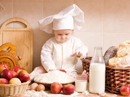 Chef - milk, people, food, cook, baby, basket, chef, apple, kitchen