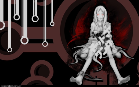 Sentenced - anime, wonderland, long hair, white hair, mikaguntz, art, deadman, anime girl, beautiful, hot, beauty, cool, red eyes, chains, awesome, cute, sexy