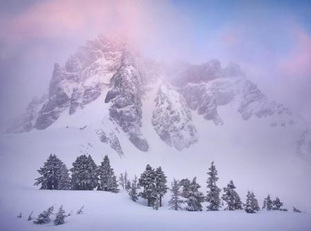 One To Be Conquered - sky, trees, cold, mountain, snow, winter