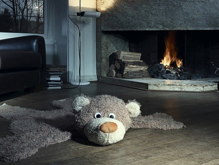 Ex bear - house, mansion, room, toy, chair, bear, fireplace, apartment, wallpaper