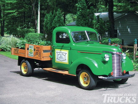 Flatbed - truck, green, 1940, chevy