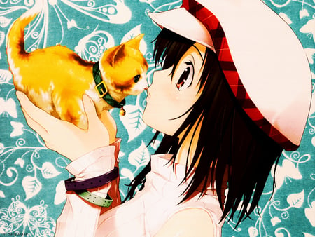 Meoww - mouth, hat, game, anime, girl, cap, cat, kawai, animal, cute, face, brunette, kitty