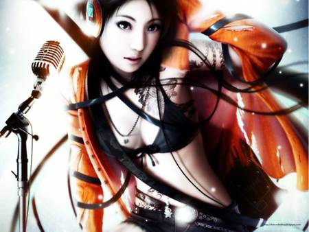 Love Music - music, girl, orange, love, microphone