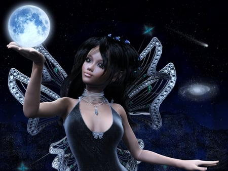 Moon Fairy - moon, fairy, 3d, fantasy