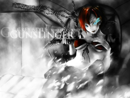 gunslinger - gun, slinger, blue eyes, gunslinger, weapon, black hair