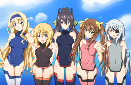 Sexy Anime girls - long hair, fang linyin, lau, cecilia alcott, anime girls, silver hair, eyepatch, twintails, beautiful, hot, asakura nagi, blonde hair, beauty, brown hair, black hair, cute, sexy