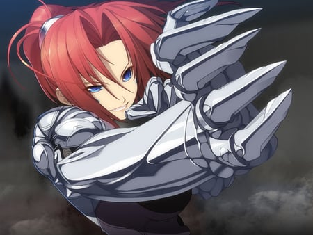 Bring on the Pain - kikokugai, anime girl, beautiful, hot, beauty, claw, cool, badass, armor, red hair, awesome, wicked, cute, sexy, game cg