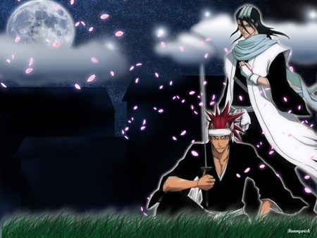 Byakuya Renji in the moon light - soul, captain, reapers, bleach