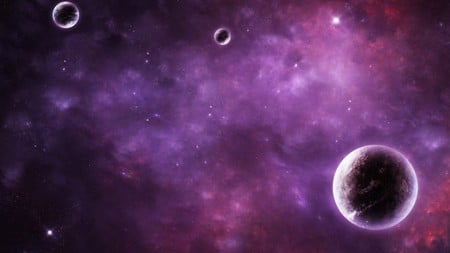 PLANETS IN A PURPLE FOG - space, purple, fog, planets, stars